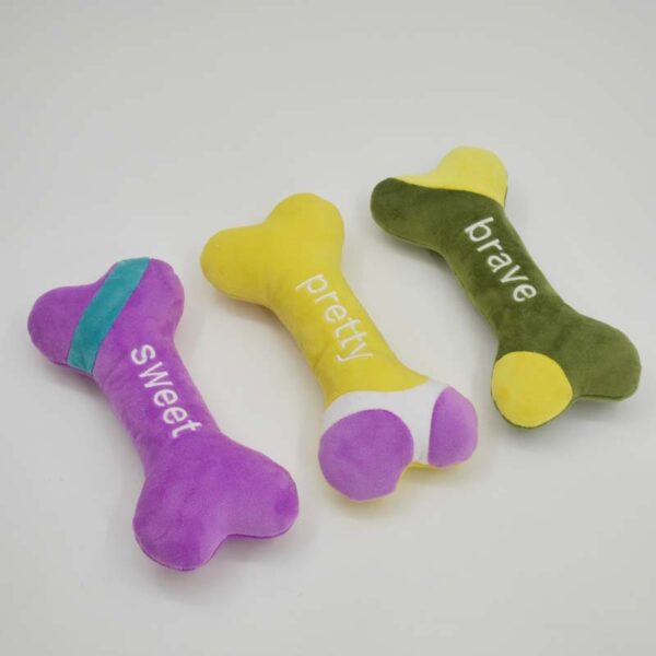 Embroidered Plush Bone Pet Toy - Image 2