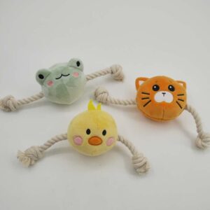 Embroidered Cartoon Head & Rope Dog Toy