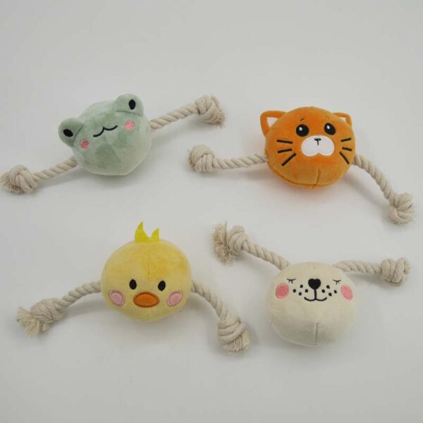 Embroidered Cartoon Head & Rope Dog Toy - Image 2